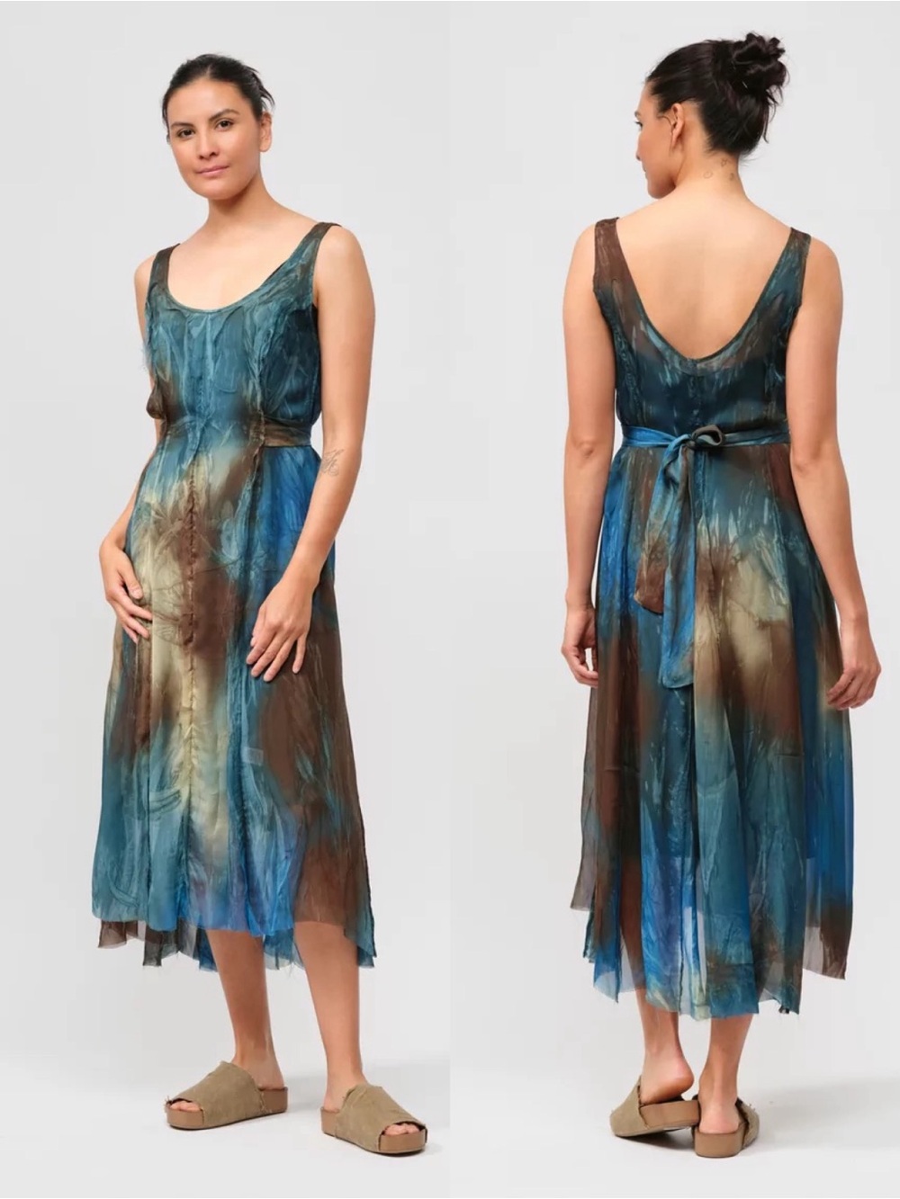 NWT Masnada Dress Womens 44 US 8 Silk Maxi Petrol Tie Dye Avant Garde Italy $998